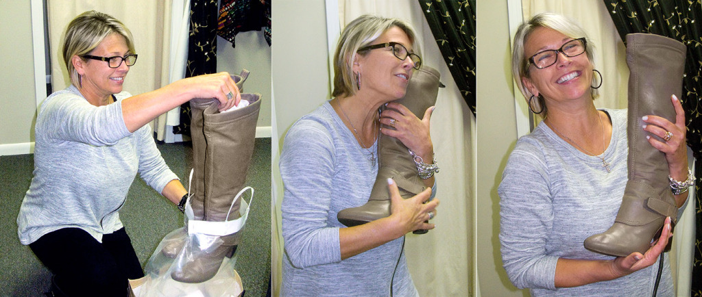Andrea gets her cherished designer boots back from cleaning!
