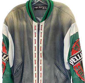 A well worn jacket as it arrived at Ram Leather Care