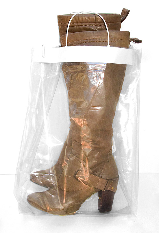 Your designer boots will be returned to you packaged in a plastic tote